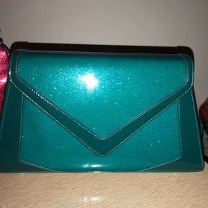 Pinup Couture Chevron Purse Teal  Glitter Vinyl